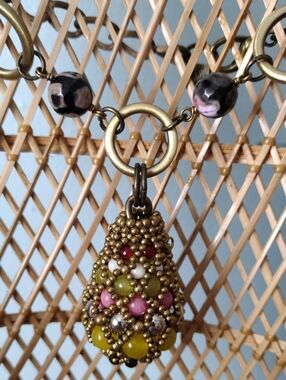 Pam Hiran Anthropologie Chunky Bohemian Teardrop Beaded Pendant Necklace